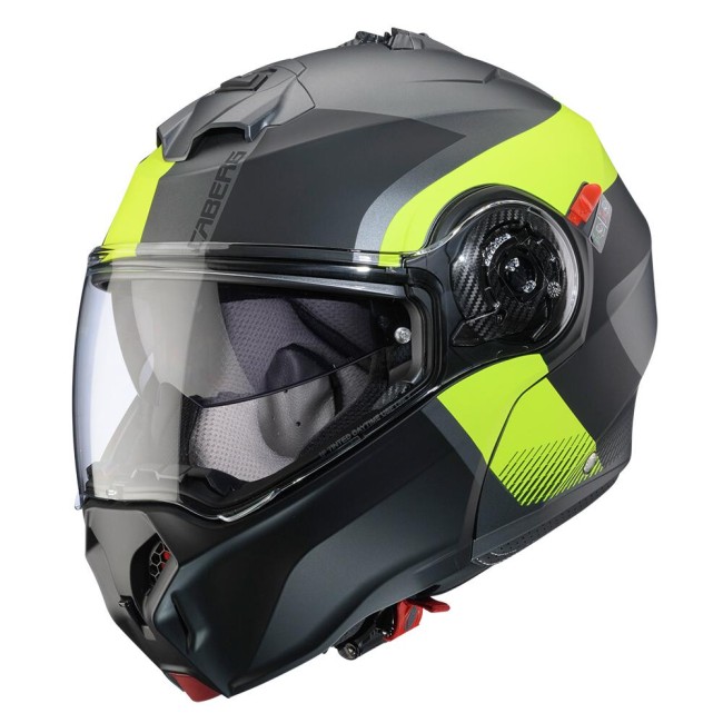 Casco Caberg Duke Evo apribile doppia visiera Indy grigio opaco, nero e giallo fluo