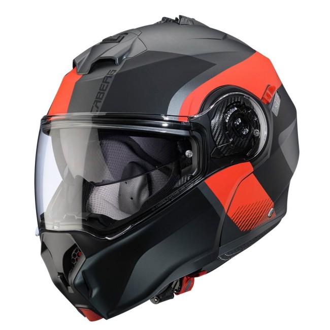 Casco Caberg Duke Evo apribile doppia visiera Indy grigio opaco, nero e rosso fluo