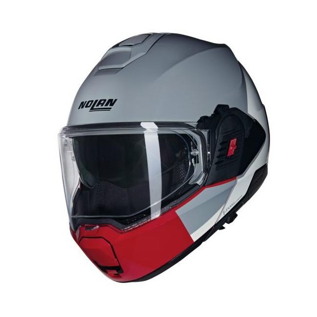 Casco apribile Nolan N120-1 Grafo grigio, bianco e rosso lucido