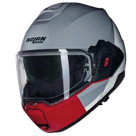 Casco apribile Nolan N120-1 Grafo grigio, bianco e rosso lucido