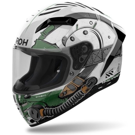 Casco integrale Airoh Connor Alligator bianco, grigio e verde