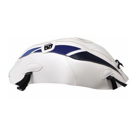 Copriserbatoio Bagster per Suzuki GSX-R 1000 09-16 in similpelle bianco con triangolo blu