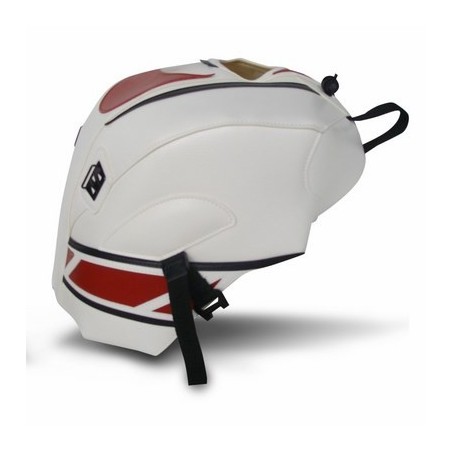 Copriserbatoio Bagster per Yamaha YZF R125 08-18 in similpelle anniversario bianco, deco rosso e nero