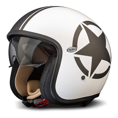 Casco Premier Jet Vintage grafica Star bianco e nero opaco