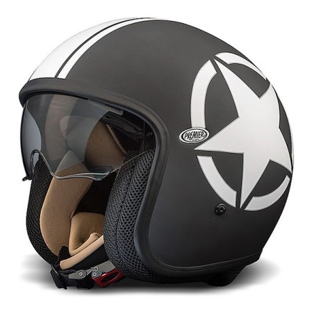 Casco Premier Jet Vintage grafica Star nero e bianco opaco