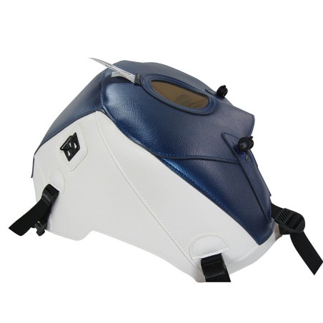 Copriserbatoio Bagster per Suzuki GSR 750 11-16 in similpelle bianco e deco blu perlato