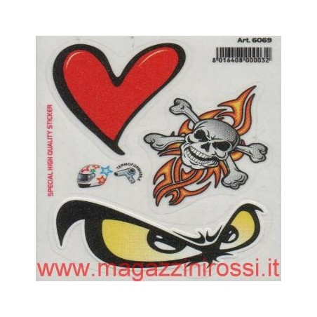 Set Adesivi  piccolo 4R mix Cuore-Teschio-Occhi