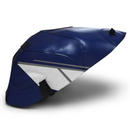 Copriserbatoio Bagster per Yamaha YZF R6 03-05 in similpelle blu baltico, acciaio e bianco