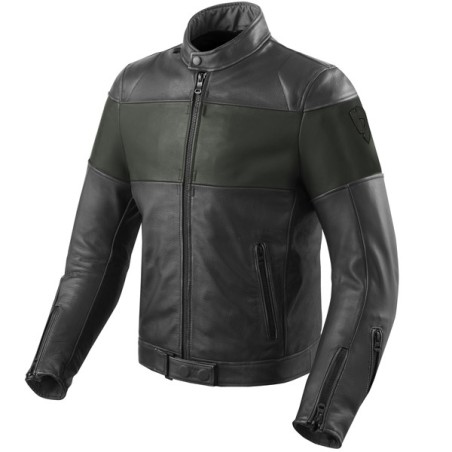 Giacca da moto in pelle Revit Nova Vintage nera e verde