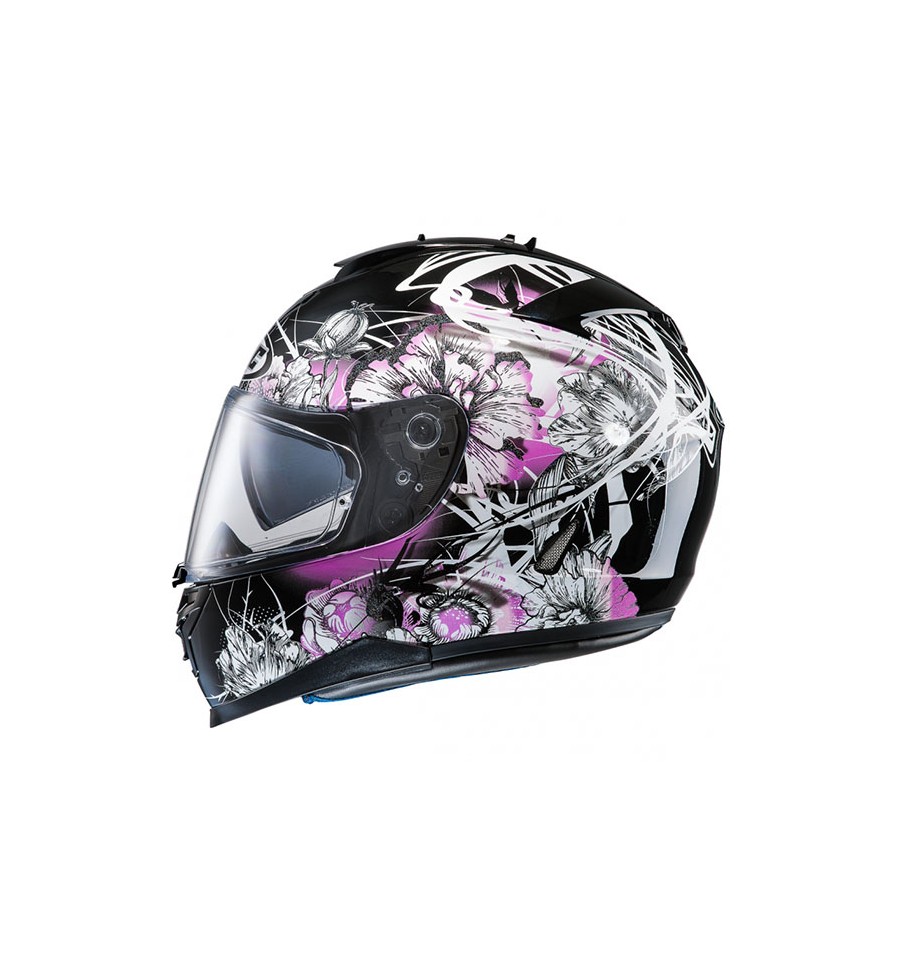 Casco donna modulare moto Hjc I90 Davan nero opaco fucsia lady