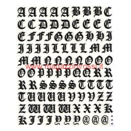 Lettere stile gotico 4R su foglio A4 color argento meta