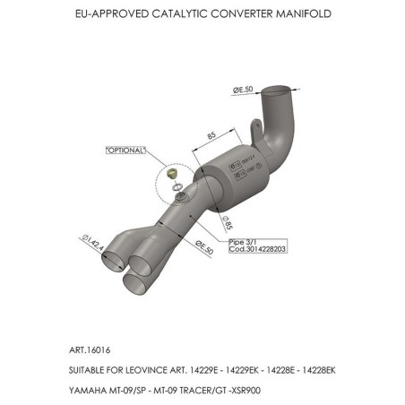 Raccordo con catalizzatore Leovince per Yamaha MT-09 dal 2017