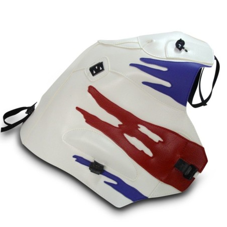 Copriserbatoio Bagster per Honda XRV 750 Africa Twin 93-03 in similpelle bianco, lilla e deco rosso