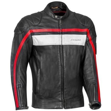 Giacca da moto in pelle Ixon Pioneer nera, rossa e bianca