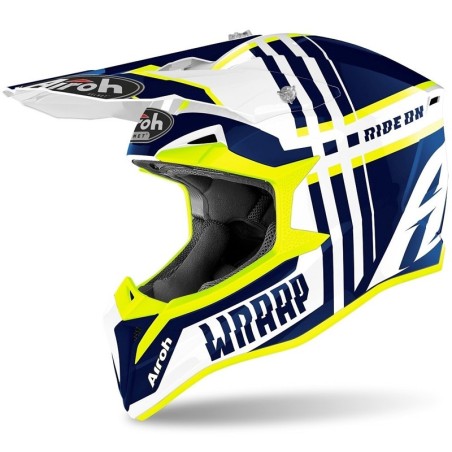 Casco Airoh enduro Wraap Broken blu, giallo e bianco lucido