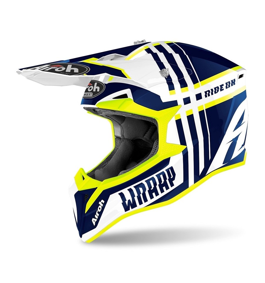 Casco Airoh enduro Wraap Broken blu, giallo e bianco lucido