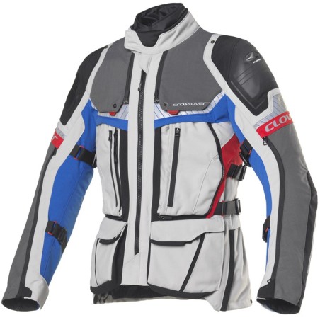 Giacca da moto Clover Crossover-4 Airbag grigia, blu e rossa