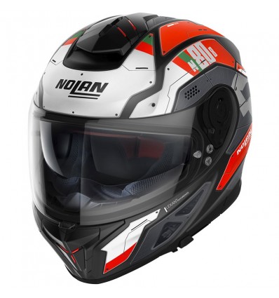 Casco Nolan N80.8 Starscream N-Com nero opaco, bianco e rosso