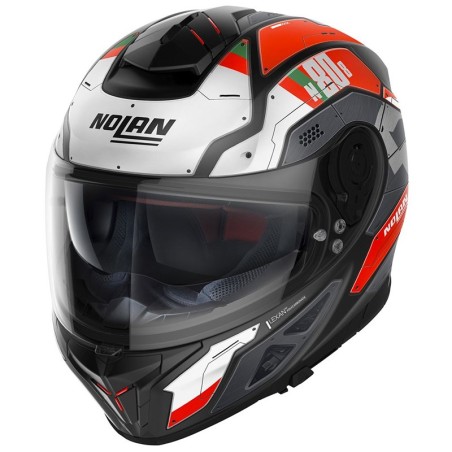 Casco Nolan N80.8 Starscream N-Com nero opaco, bianco e rosso