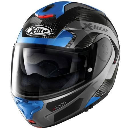 Casco X-Lite apribile X-1005 Ultra Carbon Fiery N-Com blu e grigio