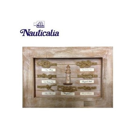 Quadro Nauticalia in legno cm 24x34 con nodi e faro